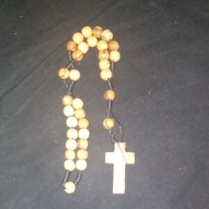 Wooden Bead Rosary Braclet  with Cross UNKNOWN PRAYER/CHAPLET
